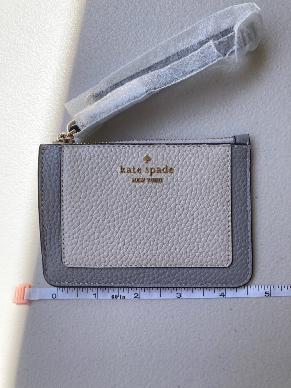 Kate Spade Pebbled Leather Lena Colorblock Small Card Holder Wristlet Grey White - Picture 11 of 16
